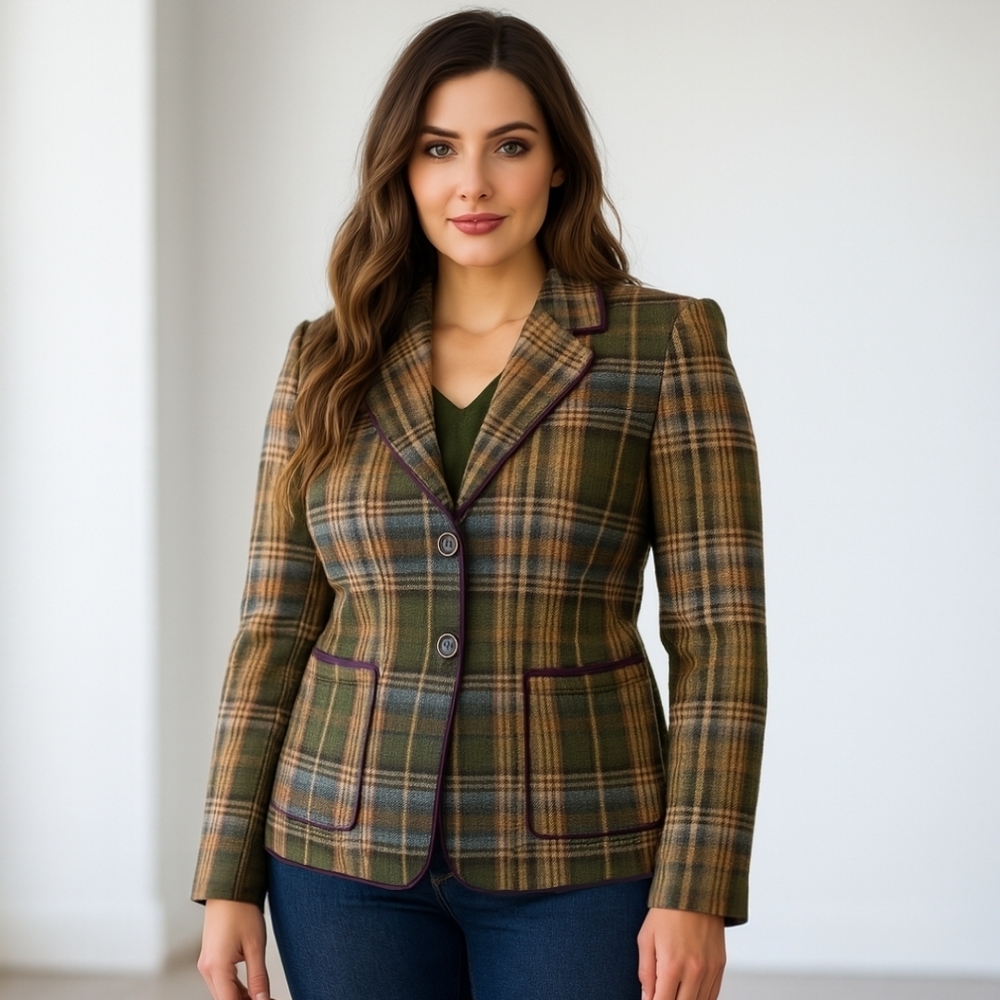 Steilmann Germany Green Tan Heritage Wool Blazer